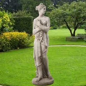  Large Conservatory Female Statue With Rose Bouquet On A Plinth